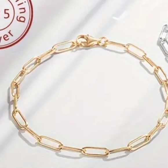 NWT 925 Sterling Silver Link Gold Plated Chain Bracelet - Picture 4 of 4